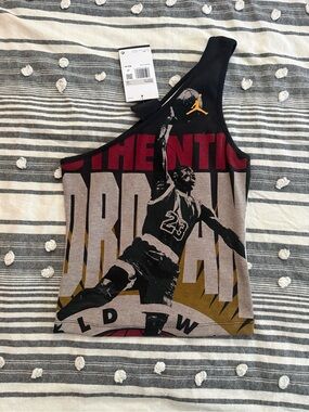 Nike Jordan flight One-Shoulder Graphic Tank Top Black/Red/Gold